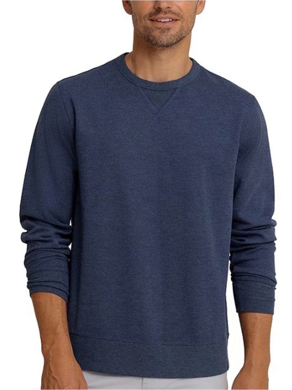 Southern Tide Men's Navy Blue Crewneck Waffle-Knit Sweatshirt